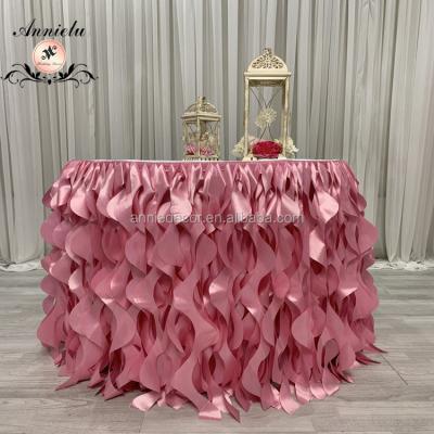 China Waterproof Hot Pink Curly Willow Table Skirt For Wedding Events Decoration for sale