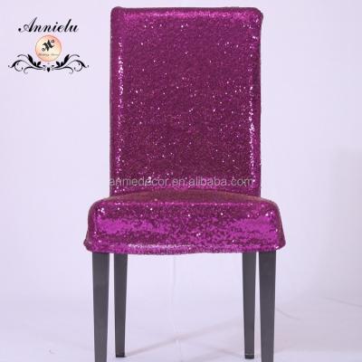 China Simple Hot Sale Purple Sequin Dining Chair Cover Wedding Banquet Party for sale