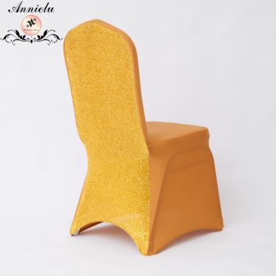 China Eco - Friendly Wholesale Gold Spandex Wedding Chair Cover With Sequin Back for sale