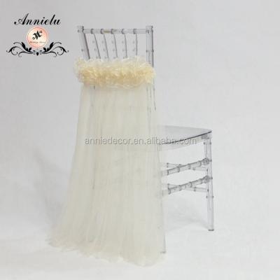 China Simple Fancy Ivory Swirl Organza With Mesh Wedding Chair Sashes for sale