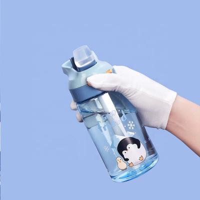 China Bpa Free Viable Custom Cute Cartoon Design Sublimation Children Kids Bottles Blue Plastic Bottled Water With Straw for sale