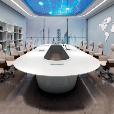 China 2020 High-end round meeting table MDF painting office room high-end modern luxury glossy white white conference table for sale