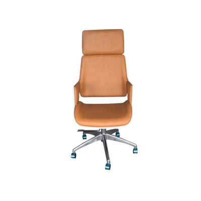 China (Size) Brown Retro Modern Adjustable Luxury Leather Waiting Room Stainless Steel Arm Lobby Office Executive Chair for sale