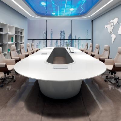 China 2021 High-end round meeting table MDF painting office room high-end modern luxury glossy white white conference table for sale