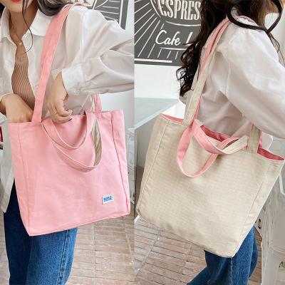 China Double Foldable Reusable Dual Use Double Sided Handled Cotton Handle Shopping Bag Logo Canvas Tote Bag Custom Made for sale