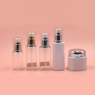 China 60ml 80ml 100ml 120ml 50g Square Eco-friendly Luxury Empty White Cosmetic Lotion Face Cream Plastic Bottle Jar Package Set With Spray Pump for sale