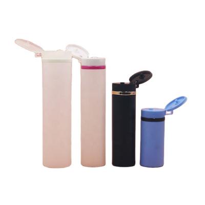 China Wholesale 120Ml 200Ml 300ml 400ml HDPE Shampoo Cosmetic Bottle Black Cylinder Flat Shoulder Frosted Lotion Bottles With Screw Flip Cap for sale