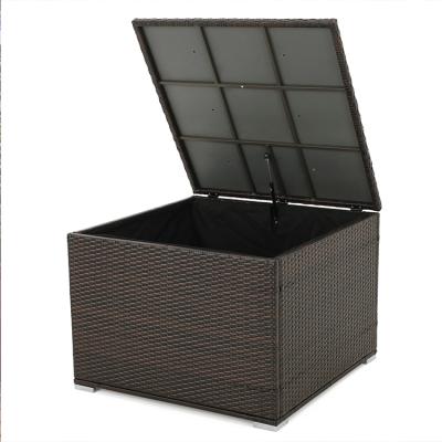 China Modern Outdoor Large Capacity Garden Rattan Storage Ottoman Square Multifunctional Storage Box for sale