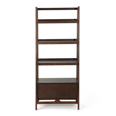 China Sturdy 4 Shelf Modern Faux Mid Century Brantly Wood Bookcase With Storage Drawer for sale