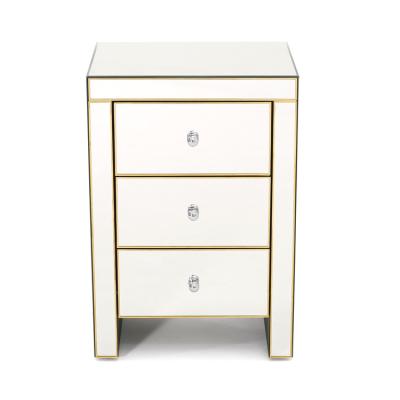 China Nightstand Mirror Effect US Warehouse Furniture Mirrored 3 Drawer Stock Modern Clear Bedside Table for sale