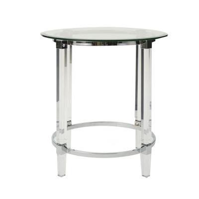 China Modern US Warehouse Modern Stock Living Room See Through Round Acrylic And Clear Glass Side Table for sale