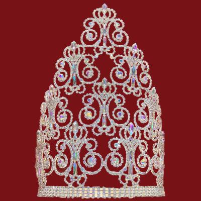 China Fashion 10 inch Tiara Pageant Rhinestone Crown Custom Adjustable Large Crystal Tiaras for sale