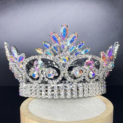 China 2021 Fashion Full Round Rhinestone Custom Made Pageant Crowns Crystal AB Stones Small Tiara for sale