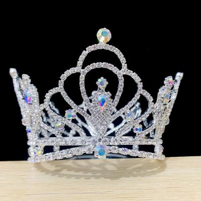 China Fashion Promotion Hot Sale Tiaras Lovely Mini Rhinestone Round Tiara Crown Zinc Alloy Trendy For Newborn Baby for sale