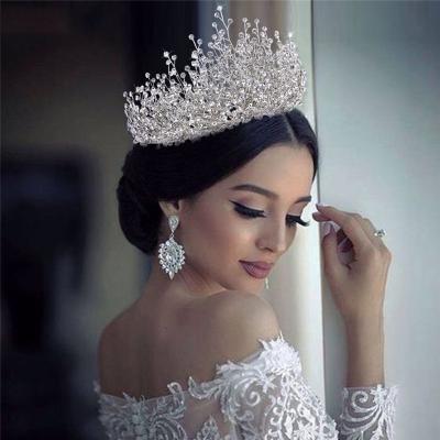 China Fashionable Elegant Crown Tiara Crystal Bridal Hair Jewelry Rhinestone Hair Accessories Hair Band Wedding Crown for sale