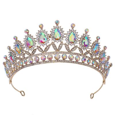 China Retro Gold Baroque Elegant Fashionable Crystal Tiara Crowns Diadem for Girl Queen Women Bride Hair Jewelry Bridal Headpieces for sale