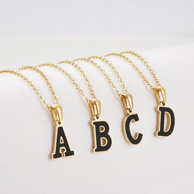 China BOHEMIA Personalized Alphabet Titanium Steel Black Initial Letter Necklace Oil Drop Pendant Necklace for sale