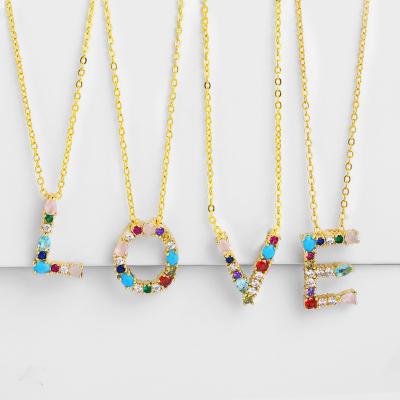 China 18K Fashion BOHEMIA Colorful Letter A Necklace Simple Gold Plated Zircon Initial Letter Initial Necklace for sale