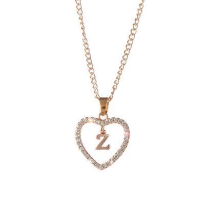 China BOHEMIA Hot Sales Name Necklace 26 Letters Zircon Heart Necklace Initial Jewelry Diamond Pendant Necklace for sale