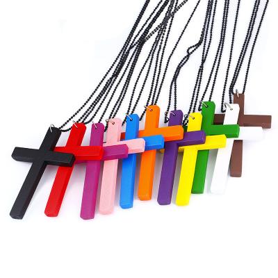 China Simple Fashion Colorful Wooden Cross Necklace for Men and Women for sale