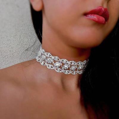 China Fashion Multi Layered Luxury Bling Bling Diamond Necklae Full Rhinestone Chain Choker Necklace for sale