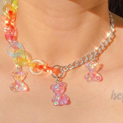 China Fashion Candy Color Cartoon Bear Necklace Resin Bear Necklace Handmade Colorful Chain Jewelry for sale