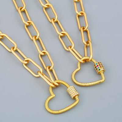 China Fashion Large Colorful Chunky Chain Metal Diamond Zircon Heart Pendant Necklace for sale