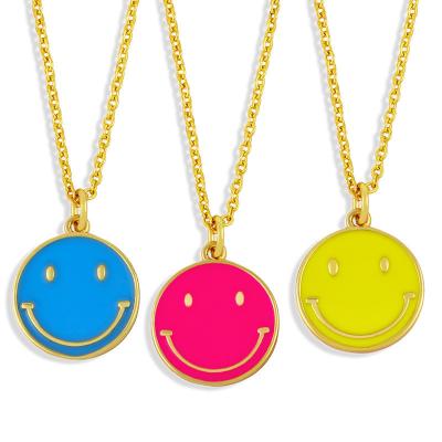 China European Fashion Oil Drop Gold Smile Face Copper Necklace For Women for sale