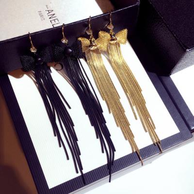 China Fashion Trend Earrings Fashion Jewelry Gold Plated Bowknot Tassel Long Drop Earring For Women for sale