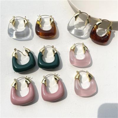 China Trendy Fashion Gold Plated Colorful Simple Transparent Circle Acrylic Resin U-Shaped Earrings for sale