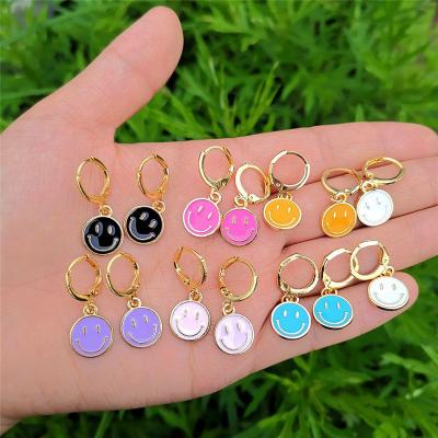 China Cute Colorful Smile Face Drop Oil Enamel Fashion Circle Dangle Earrings for sale