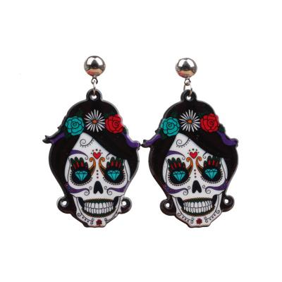 China Halloween Cute Acrylic Earrings Rose Flower Skull Earring For Punk Jewelry for sale