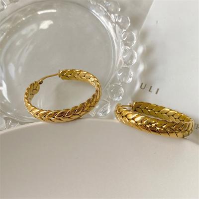 China Geometric Cute Vacuum Wheat Earring Earring 18K Electroplating Gold Plated Stainless Steel Big Round Earring for sale