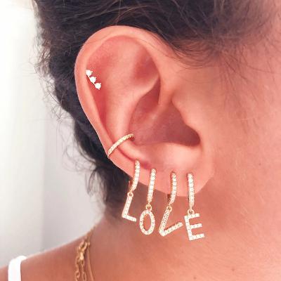 China Fashion Cute Hip Hop Initial Letter Drop Circle Zircon Stud Earrings For Women for sale