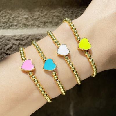 China BOHEMIA fashion gold ball bead bracelet drop oil heart love charm elastic ball beads bracelet for sale