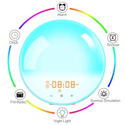 China Color Changing 7 Colors Changing Sunrise Sunset Simulation Fm Radio Smart Desk Wake Up Light Sunrise Alarm Clock For Kids Adults for sale