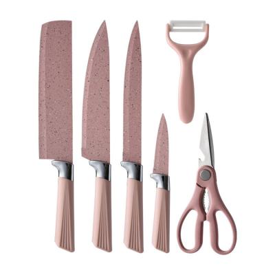 China PP+3Cr13 Most Popular 6 Pieces Medical Stone Kitchen Knife Pattern Set Stainless Steel Cutting Set For Lady for sale