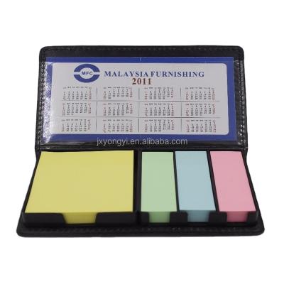 China Self Adhesive High Quality Distributable Sticky Notes Pad Notebook in PU Leather Box with Table Calendar for sale