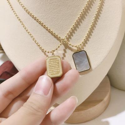 China KLN1004 2021 new popular fashion necklace mother of shell titanium steel fashion accessories white double-sided logo necklace for sale