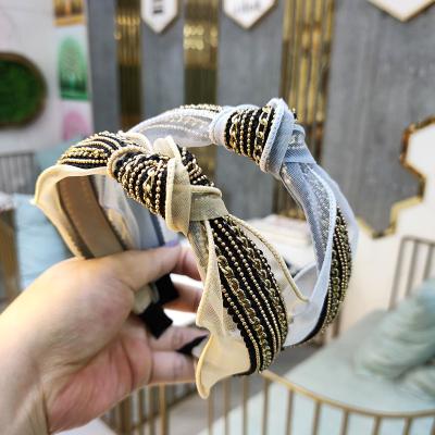 China Korean Hair Accessories Baby Headband Yarn Chain Knotting Net Headband Yarn Lace Weave Headband for sale