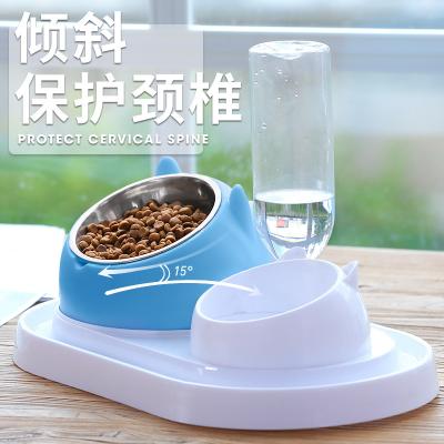 China Sustainable food drinking dish pet  feeders  dog bowl 15 degree 200ml 400ml 800ml cartoon kitten plastic water food bowls for sale