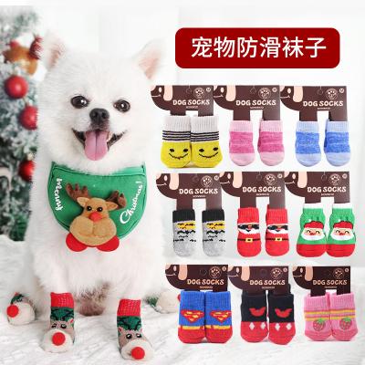 China Sustainable Pet socks Manufacturer wholesale 4Pcs/Set Anti-Slip Knit Dog Cat Socks with Rubber Reinforcement Christmas Pet Dog Socks for sale