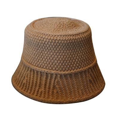 China Female warm plush autumn and winter knit bucket basin hat small brown brim flat surface brown fisherman hat for sale