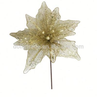 China Shiny Gold Net Gold Flower 78cm Artificial Christmas Decor Flower for sale