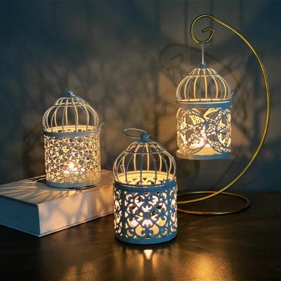 China Hung Crafts Gifts Home Box of Decoration Metal Birdcage Candle Holder Iron Candlestick Ornaments for sale