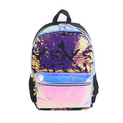 China Large Capacity Waterproof Black Color Backpack Stock Factory Factory PU Sequin Shiny Purple Backpack for sale