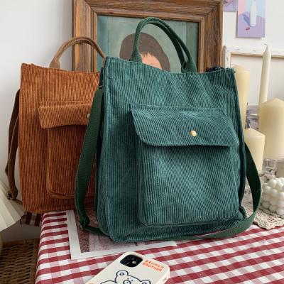 China Vintage Large Capacity Women Shopping Bag Large Capacity Shoulder Bag Solid Color Casual Shopping Corduroy Tote Bag for sale