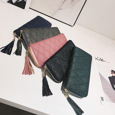 China 2020 Wholesale Waterproof Vintage Plaid Credit Card Holder Wallets Line PU Leather Women Long Zipper Ladies Purse for sale