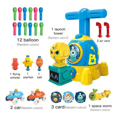 China New Hot Selling ABS Amazon Hand Pressed Balloon Car For Boy And Girl Game Air Power Balloon Car Blue Yellow Spaceship for sale