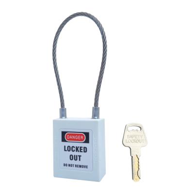 China Nylon PA+Steel Wire 90 Mm Occupational Safety Cable Lock Buckle Safety Padlock, White Padlock, 1 Key Per Lock for sale